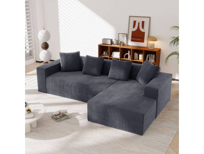 Canapé modulable - Cloud - 3 places - Velours côtelé gris - Assise souple