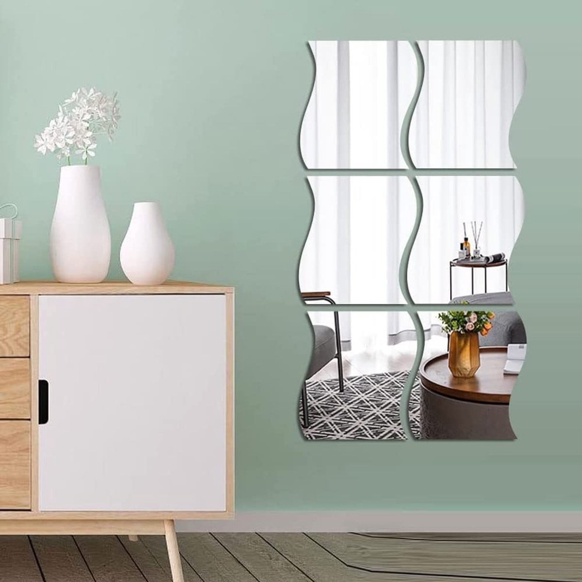 Dailygoods Spiegelstickers 3D Golvend - 12 Stuks - Kristalheldere Acryl Muurdecoratie - Verwijderbaar