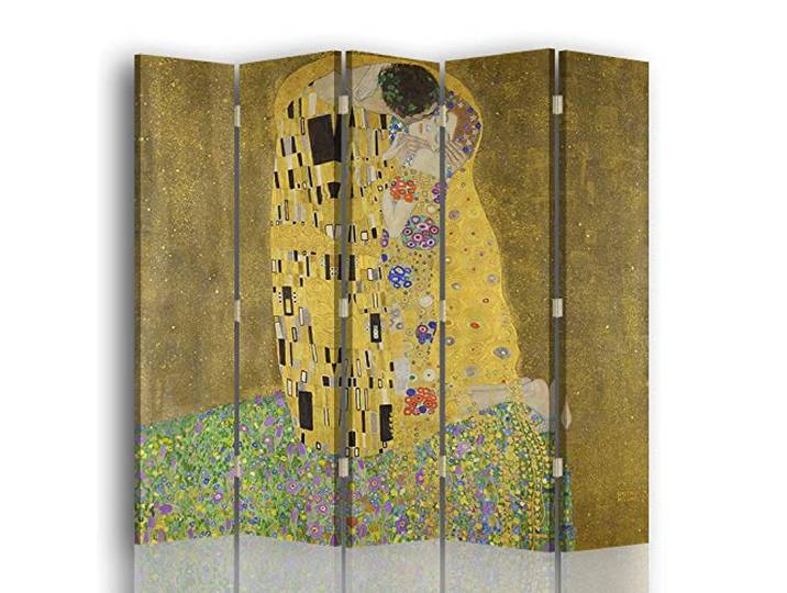 Legendarte - Paravant, Raumteiler Der Kuß - Gustav Klimt - Dekorativer Raumtrenner cm. 180x170 (5 x)