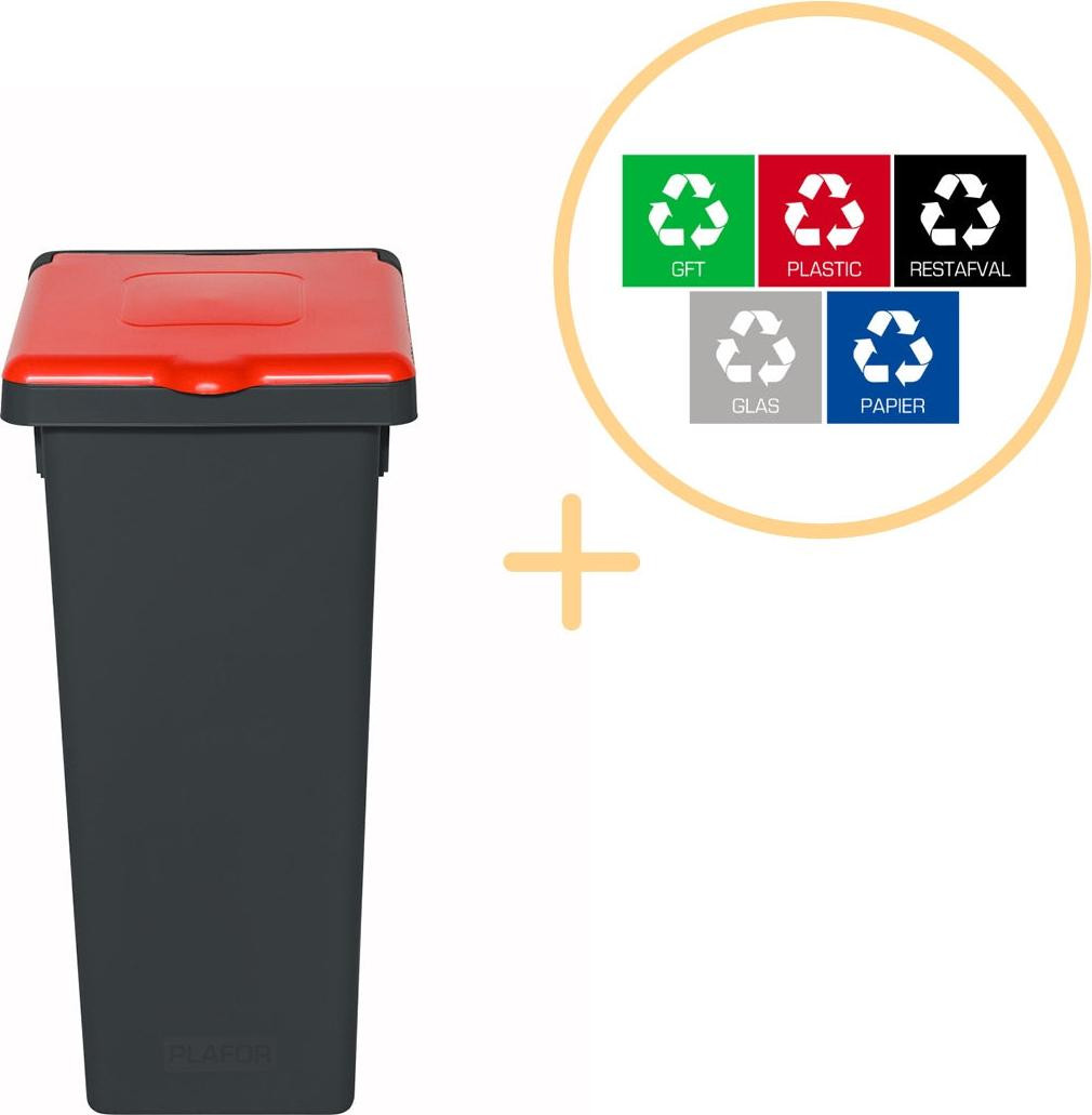 Northix Plafor Fit Bin Met Deksel 52l Recycling - Rood