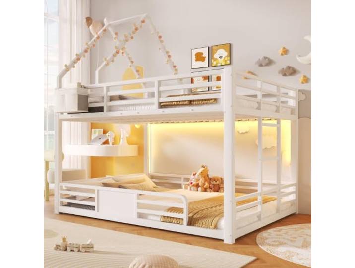 BTM Etagenbett 140x200 mit Hausbett-Design, LED & Rausfallschutz Weiß
