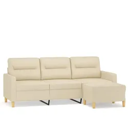 vidaXL 3-Sitzer-Sofa mit Hocker Creme 180 cm Stoff