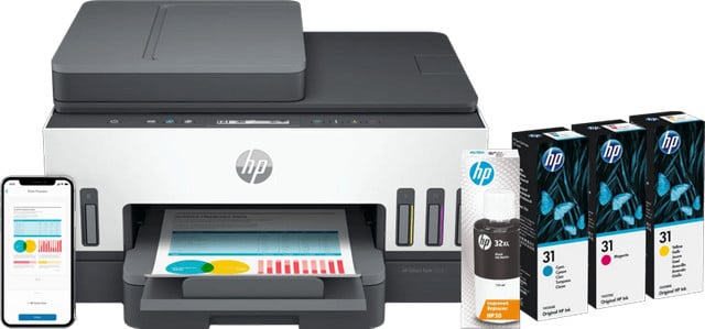 HP Smart Tank 7305 Inkjetprinter met 1 extra set inkt, print, scan en kopieerfunctie