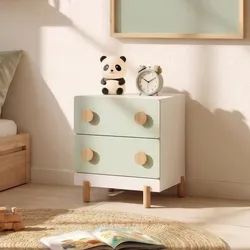Kindernachttisch Vaarentaa mit 2 Schubladen 47x40x35 cm Weiß/Mintgrün [en.casa]
