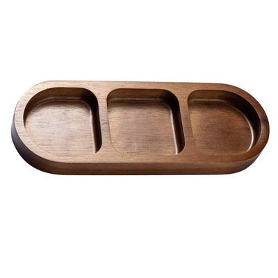 Premium Solid Wood Dipping Dish & Wooden Sauce Plate For BBQ & Hot Pot 3 Grid