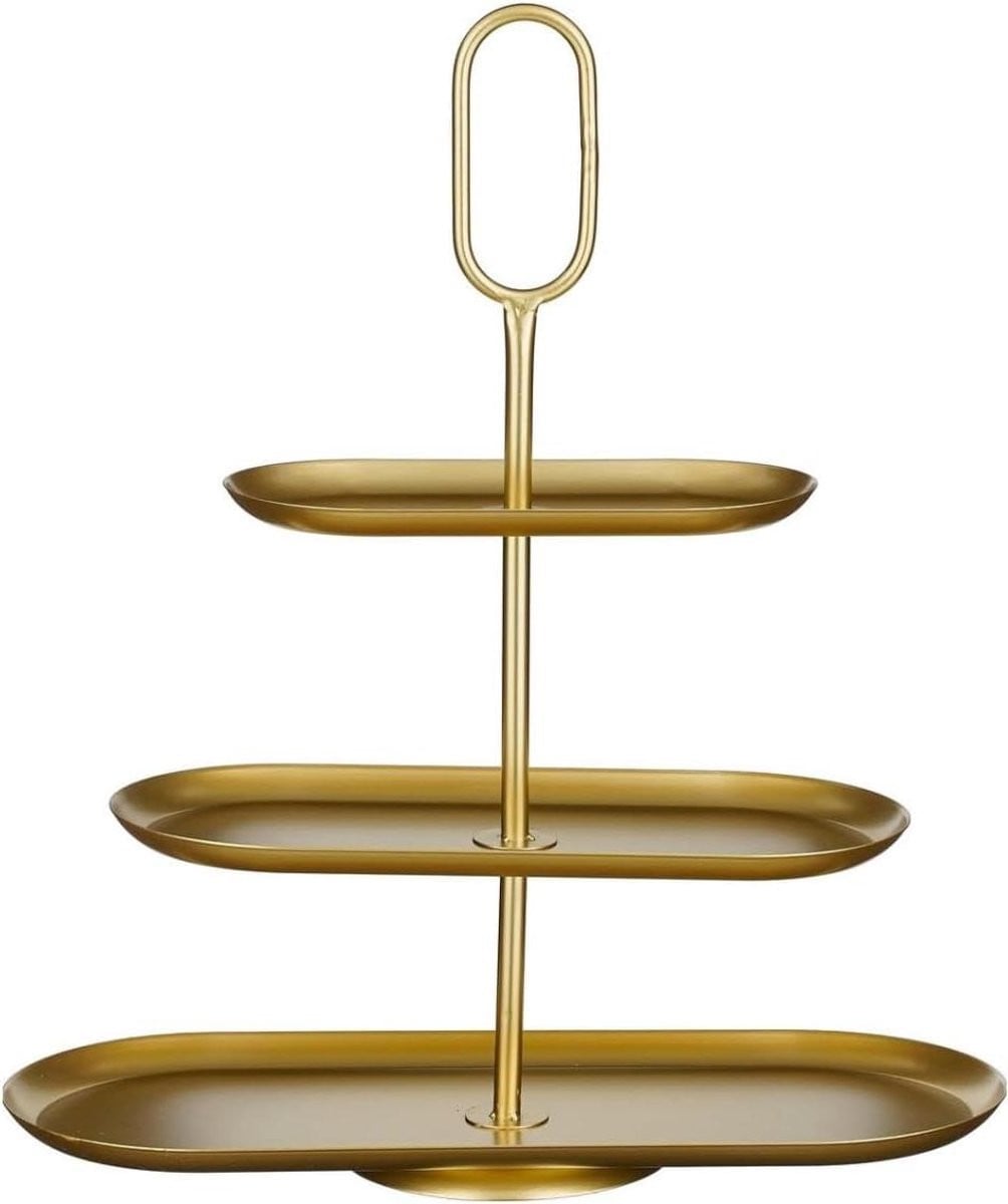 Metalen Etagere Serveertoren met Drie Lagen en Handvat, B/D/H: 48 x 20 x 55 cm