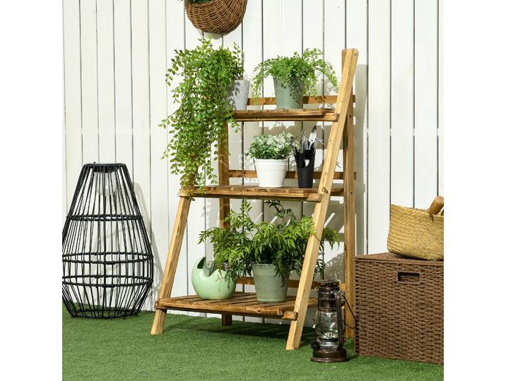 Outsunny Étagère Plantes Bois Forme Pyramide 3 Étagères