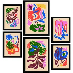 POSTER Set Mit 6 Malerisch 2 In Blume Zusammenfassung Ästhetische Dekorative Gemälde Für Ihr Wohnzimmer Schlafzimmer Zuhause A3 & A4 Schwarzer Rahmen