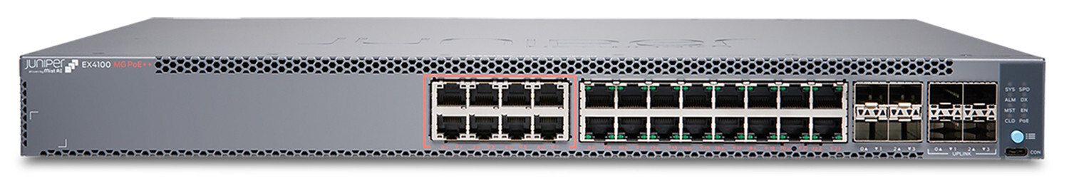 Juniper EX4100-24MP, Unmanaged, Power over Ethernet (PoE), Rack-Einbau, 1U
