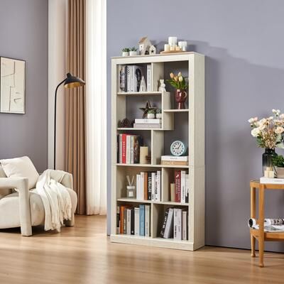 Ashford Bookcase MDF Wood with Open Cube Storage Shelves and Anti-Tip Safety Straps by GDFStudio