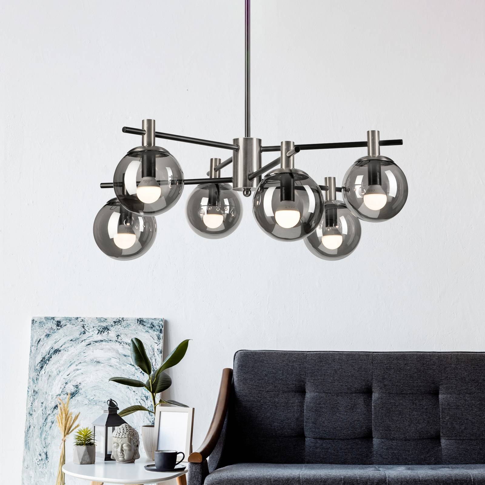 Deckenlampe Lilou Lamkur, dimmbar, alu / grau / zink, für Wohn- / Esszimmer, Glas, Deckenlampe