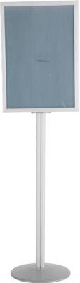 Update Display Infoständer, doppelseitig, Stahl-Fußplatte, ovales Zentralprofil, DIN A1 Hochformat, silber