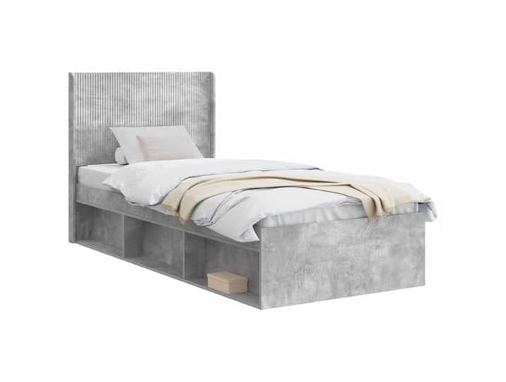 PUGYNBK Bettgestell mit Aufbewahrung, Betongrau Lattenrost, integriertes Kopfteil, robustes Holz, Seitenfächer, modernes Design