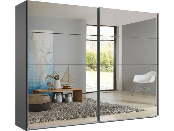 Schwebetürenschrank, Spanplatte, Graphit/Spiegel, 270×236×65 cm, 2-türig, Wimex England