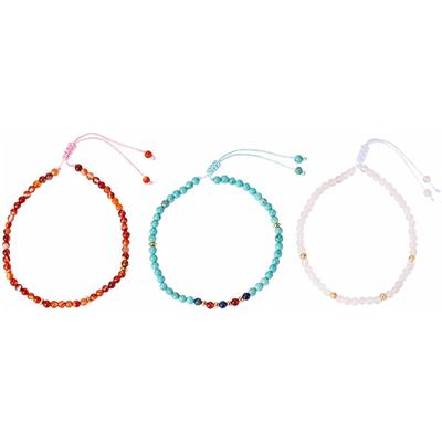 Fußketten Set FIRETTI "Schmuck Geschenk Körperschmuck Edelsteine", bunt (gelbgoldfarben, rosa, türkis, weiß, weiß, türkis, schwarz, rot, blau, rostorange, weiß, türkis, schwarz, rot, blau, rostorange), Fußketten, Damen, Baumwolle Messing, Baumwolle,...