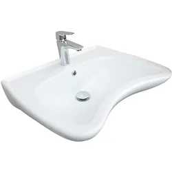 Belvit Behindertengerechtes Design Waschbecken 60 cm Weiß Keramik mit Hahnloch & Überlauf – Wandmontage Bad & WC