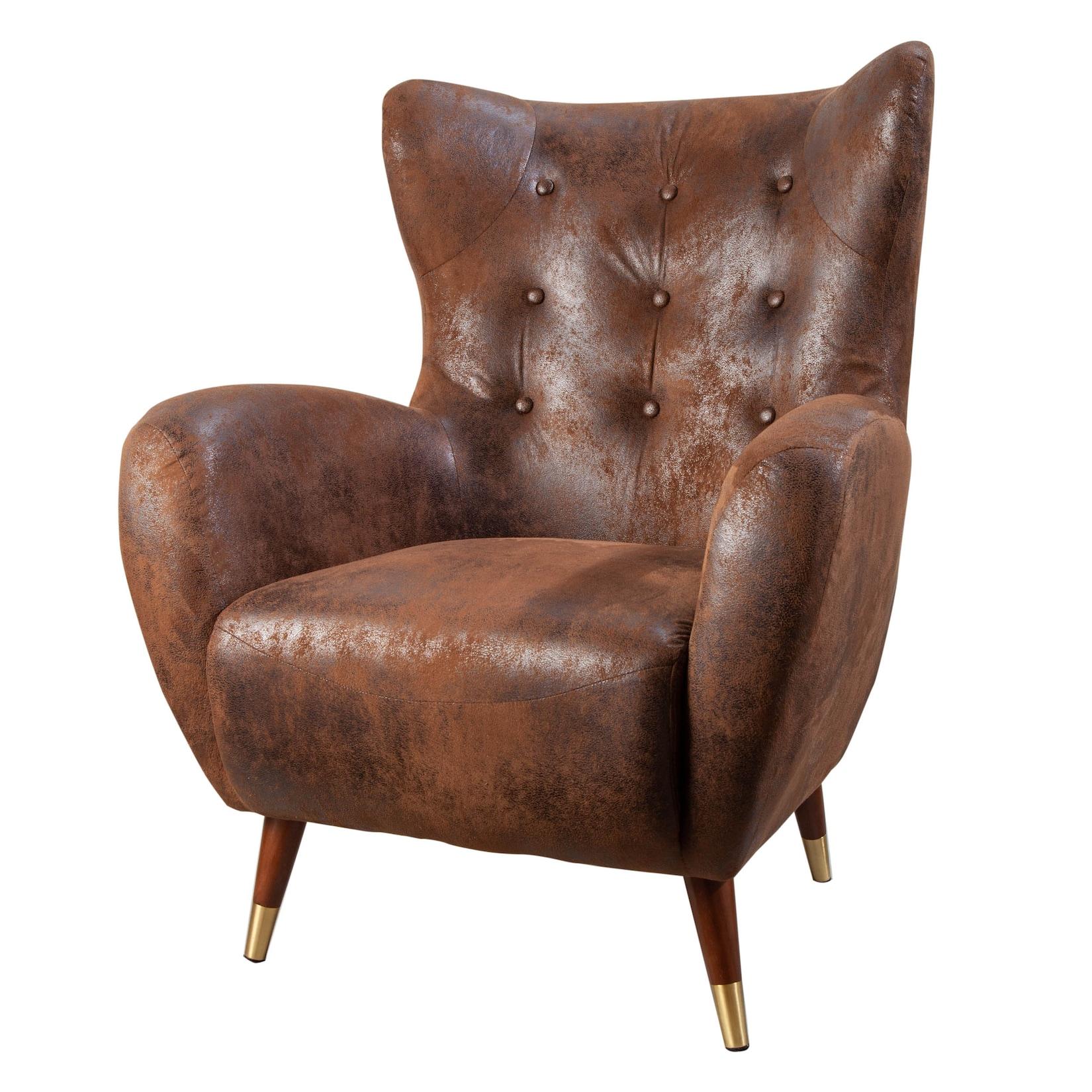 riess-ambiente Retro Design Sessel DON antik braun goldene Fußkappen mit Federkern