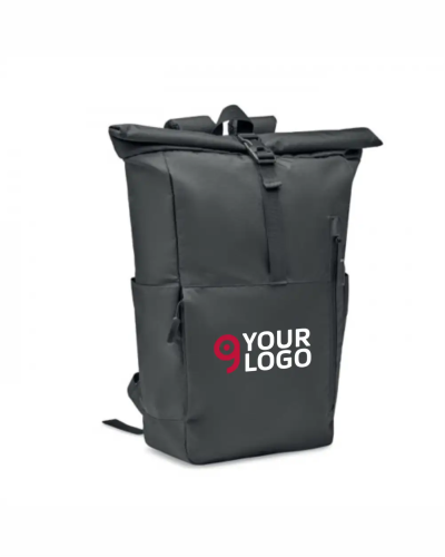 VALLEY ROLLPACK Zaino rolltop RPET 15'' nero con tasca frontale Personalizzate o neutre