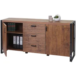 Sideboard MCW-A27, Kommode Schrank, 3D-Struktur 2 Staufächer 80x160x40cm MVG-zertifiziert MDF Metall ~ Wildeiche-Optik