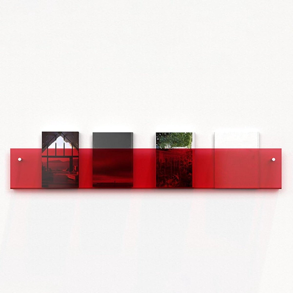 Acryl Tijdschriftenrek - Zwevende Boekendisplay - Muur Opslag - Rood - L 60 cm