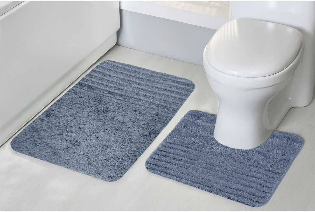 17 Stories Chenille Soft High Density Anti Slip Linear Bath Mat Set Ocean 50cm W