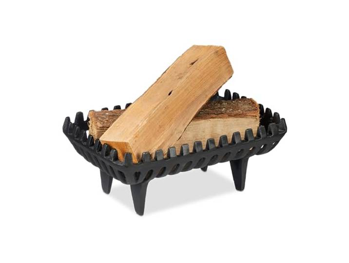 Relaxdays Panier à bûches pour cheminée\, HxLxP : 15 x 37 x 26 cm\, fonte massive\, porte-bûches sur pieds\, noir