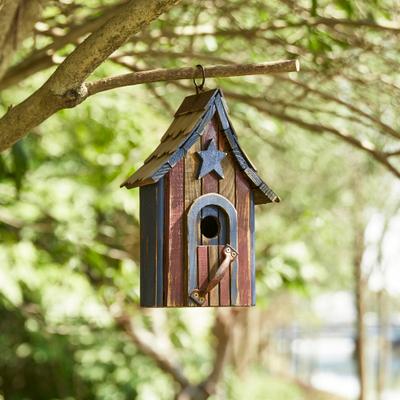Glitzhome Wooden Patriotic Distressed Garden Birdhouse with Stars