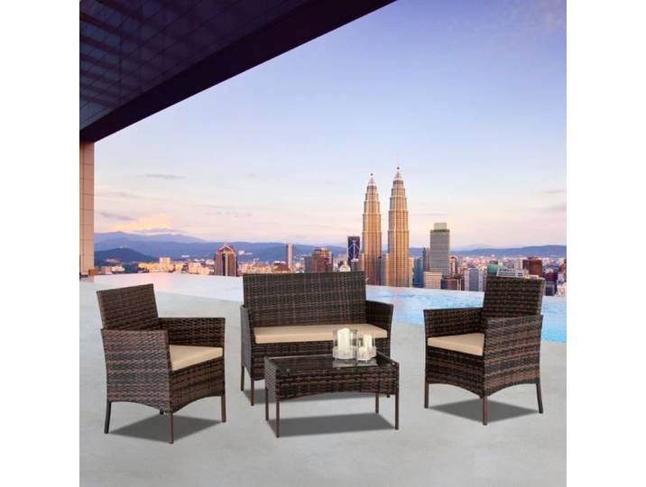 Salon de Jardin en Résine Tressée-Mobilier d'extérieur-Ensemble de 4 pièces-Brown