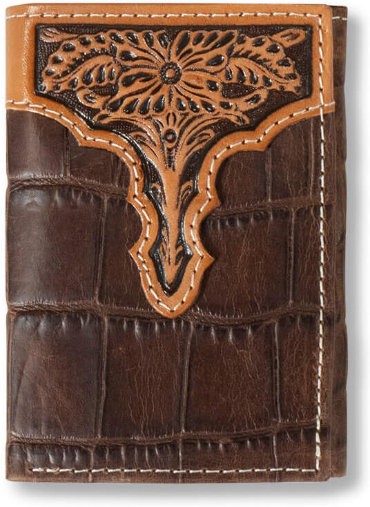 Men's Alligator Trifold Wallet in Brown Leather by Ariat