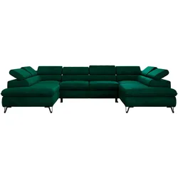 WOHNLANDSCHAFT PABLO U Velvet Dunkelgrün mit Topper T25