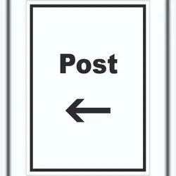 HB-Druck Post Aufkleber mit Text und Richtungspfeil links Annahme Brief Paket hochkant A6 (105x148mm)