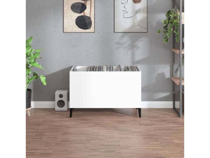 Meuble vinyle VENTE FLASH - Meuble de rangement Armoire à disques - blanc brillant 74 5x38x48cm bois d'ingénierie @43767718