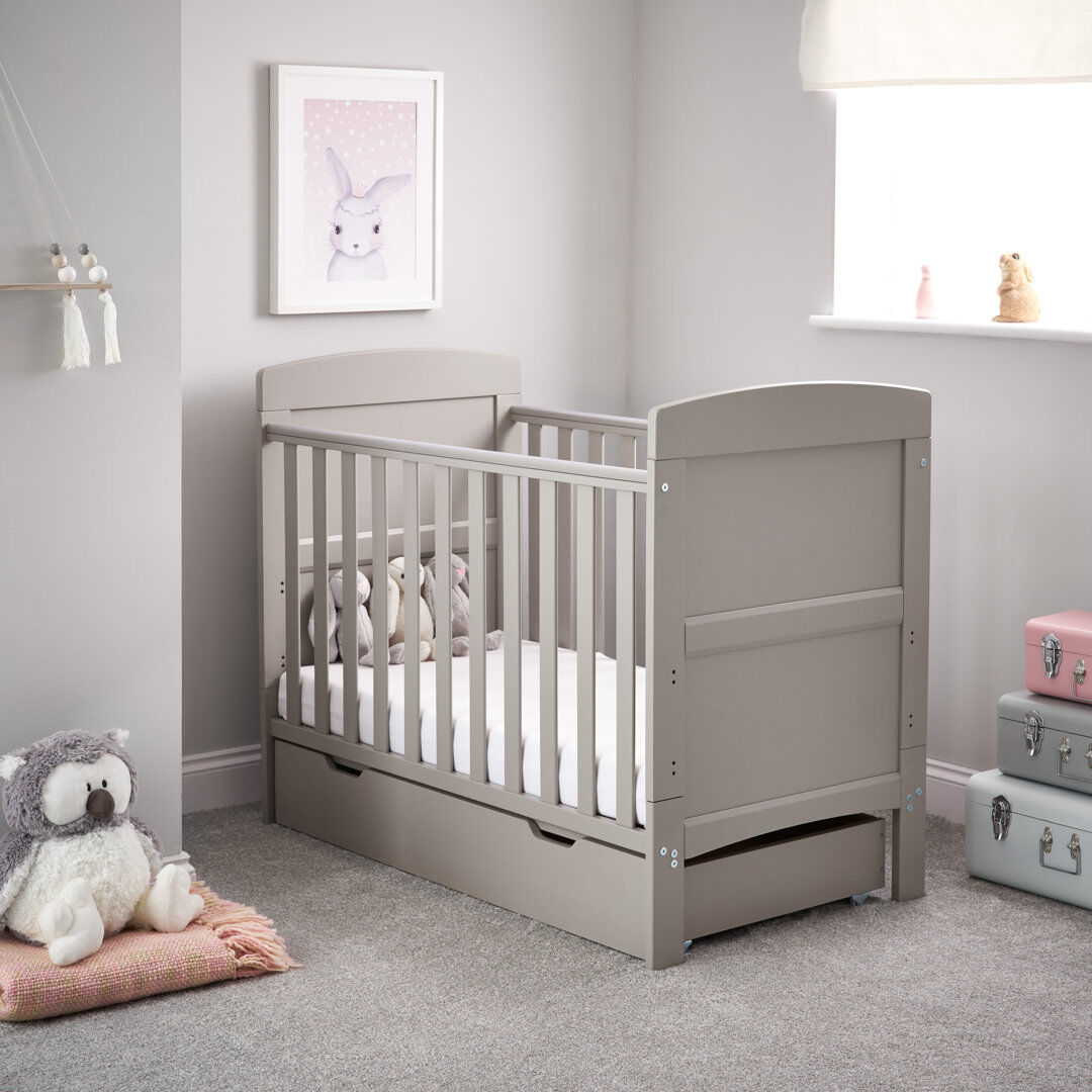 Obaby Grace Cot Bed with Mattress Warm Grey Mini