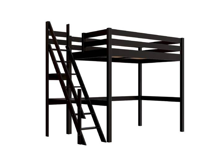 Lit mezzanine bois 120x200 Sylvia avec escalier de meunier 120x200 Noir