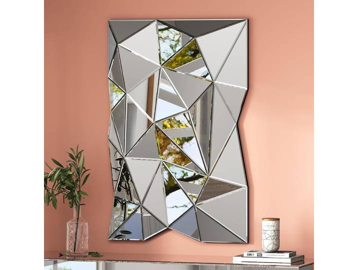 Miroir mural géométrique SHYFOY – 90 x 60 cm, miroir mural rectangulaire avec accents en cristal – Décoration moderne