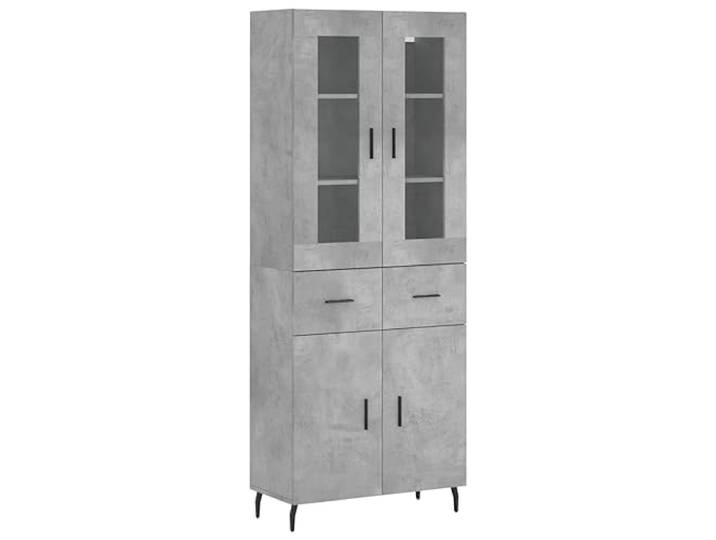 Makastle Highboard Wohnzimmer 69,5x34x180 cm Betongrau Holzwerkstoff mit Glastüren und Metallbeinen