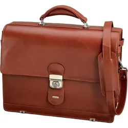 Jüscha Alassio Aktentasche MOCCA aus cognac-farbigem Leder mit abnehmbarem Schultergurt und Dreistufen-Schloss 47124