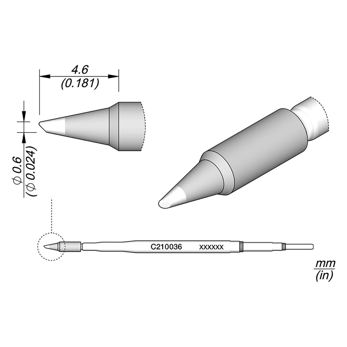 JBC Lötspitze kegelförmig, Durchmesser 0,6 mm (Lötspitze) (C210036)