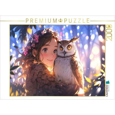 CALVENDO Puzzle Manga Illustration - Mädchen mit Eule Uhu | 2000 Teile Lege-Größe 90x67cm Foto-Puzzle für glückliche Stunden