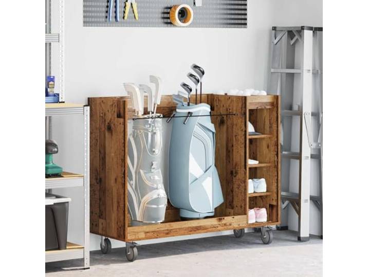 LPERTGFHU Golf Schrank, Rollbarer Holz-Organizer, für Ausrüstung Mobil dank 4 Rädern, Robuster Metallrahmen, Stilvolles Design für Garagen