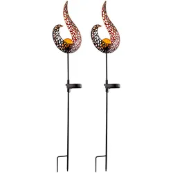 2er Set LED Außen Solar Dekoleuchte Solarlampe Stecklampe Außenleuchte Metall Glas schwarz gold IP44 H 90 cm