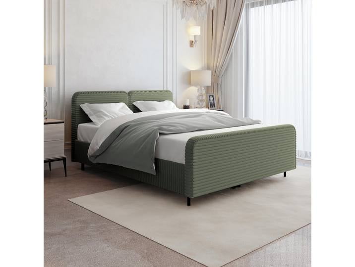 Doppelbett LEA 180x200 cm Polsterbett mit Bettkasten, Matratze & Topper – TILIA - Polsterstoff Grün