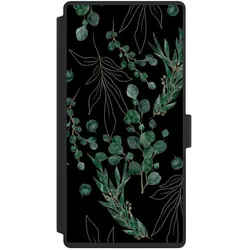 Nivocase Klapphülle für Samsung Galaxy S23 Ultra Handyhülle aus Kunst Leder NIVOflip schwarz Blätter Natur (Samsung Galaxy S23 Ultra), Smartphone Hülle, Schwarz