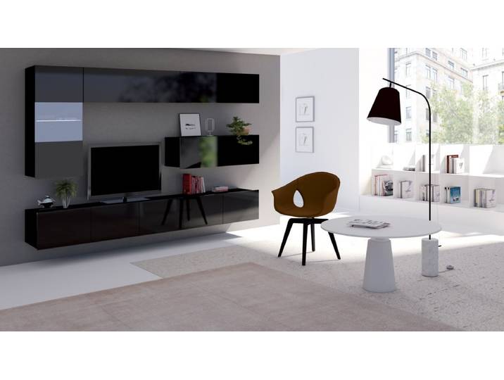 Designer Wohnwand Cezanne mit LED - Schwarz-Schwarz - Luxusbetten24