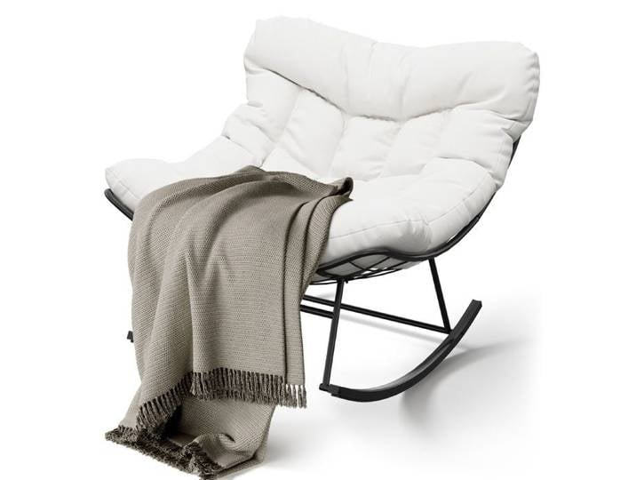 Fauteuil Papasan à Bascule Surdimensionné Chaise Œuf d'supplémentaireérieur avec Cadre Métallique 175kg et Coussin Épais blanc