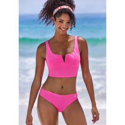 Crop-Bikini-Top VENICE BEACH "Lucky", Damen, Gr. 34, Cup A/B, pink, Recycling-Polyamid, Rippoptik, unifarben, Bikini-Oberteile, mit V-Bügel Detail vorne
