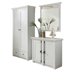 GARDEROBE Pinie weiß Set 3-teilig 220 cm, Komplettset Landhaus