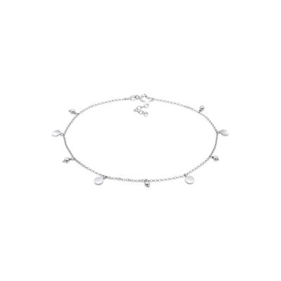 Fußkette ELLI "Fußschmuck Plättchen Kugel Boho Style 925 Silber" Gr. 25, silber, Fußketten, Damen, Silber 925 (Sterlingsilber)