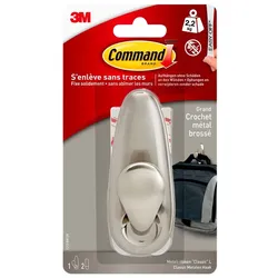 3M Command Metall-Haken „Klassisch“ FC13-BNFGN, 1 silberner Haken, 2 weiße Strips, Größe L, Bis zu 2,2 kg Traglast