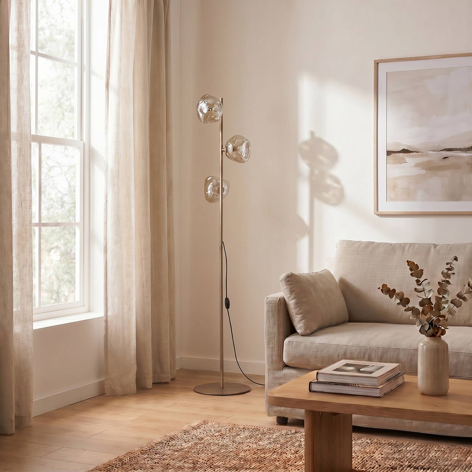 Stehlampe Lava TK Lighting, creme / amber, für Wohn- / Esszimmer, Glas, Modern, Stehlampe
